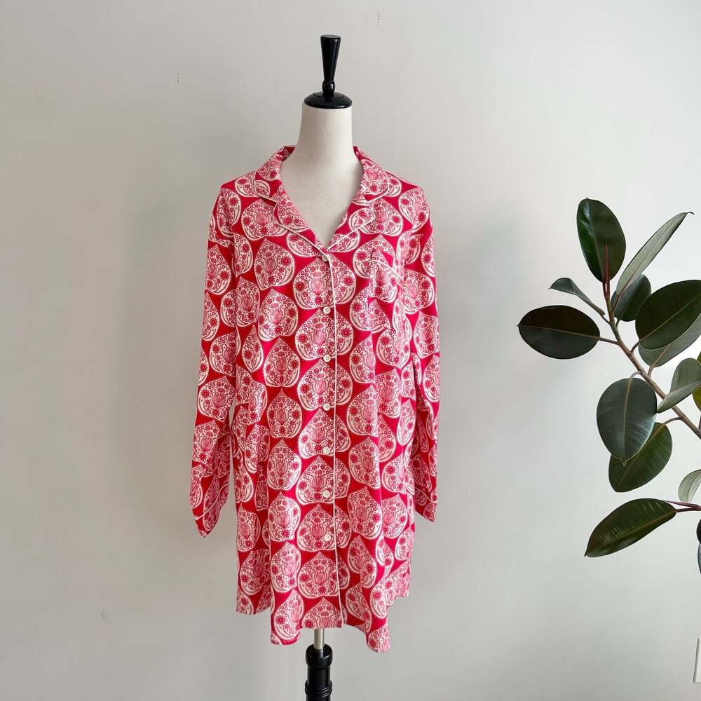 World Market Red & White Paisley Flannel Pajama Nightshirt Size L/XL